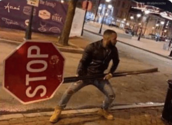 High Quality Man holding a stop sign Blank Meme Template