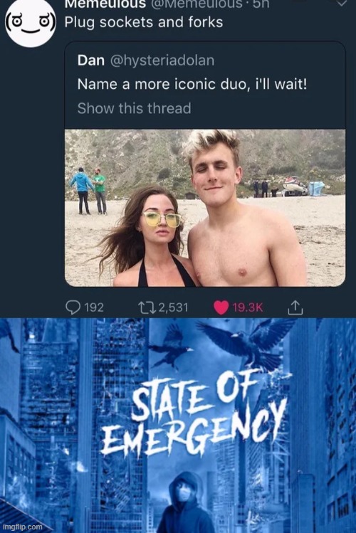 Yikes | image tagged in state of emergency album cover lil tjay,memes,funny,fork,plug socket | made w/ Imgflip meme maker