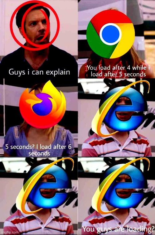 Internet Explorer would take 10 years to say a single word. XD | image tagged in internet explorer,google chrome | made w/ Imgflip meme maker