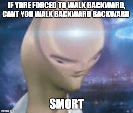 SMORT | IF YORE FORCED TO WALK BACKWARD, CANT YOU WALK BACKWARD BACKWARD; SMORT | image tagged in smort | made w/ Imgflip meme maker