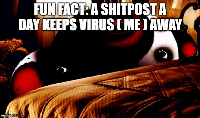 virus toad behind bed | FUN FACT: A SHITPOST A DAY KEEPS VIRUS ( ME ) AWAY | image tagged in virus toad behind bed | made w/ Imgflip meme maker