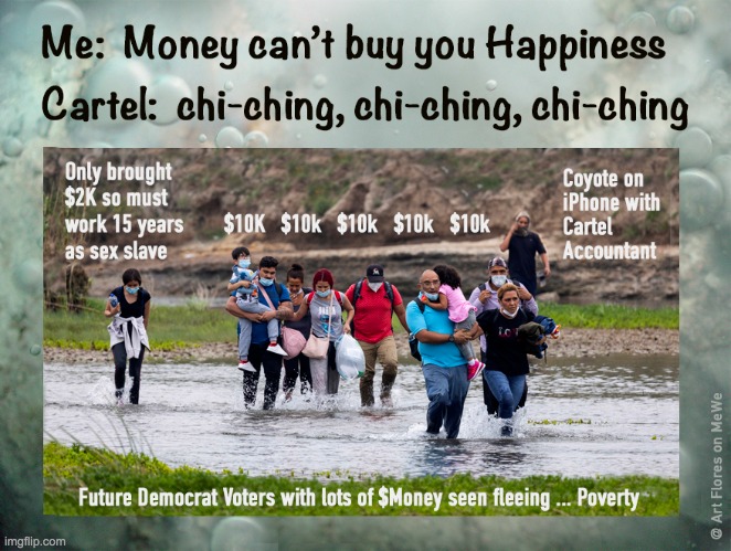 Money Can't Buy Happiness | image tagged in money,cartel,illegal aliens,root causes | made w/ Imgflip meme maker