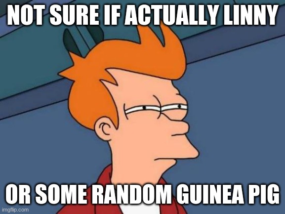 Futurama Fry Meme | NOT SURE IF ACTUALLY LINNY OR SOME RANDOM GUINEA PIG | image tagged in memes,futurama fry | made w/ Imgflip meme maker
