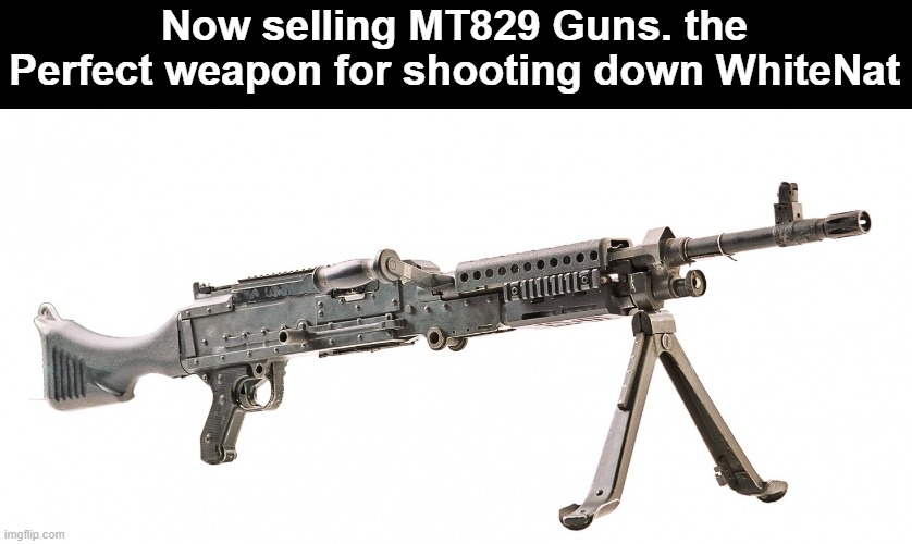 Now selling MT829 Guns. the Perfect weapon for shooting down WhiteNat | made w/ Imgflip meme maker