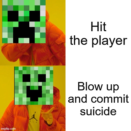 creeper mindset: | Hit the player; Blow up and commit suicide | image tagged in memes,minecraft,minecraft creeper | made w/ Imgflip meme maker