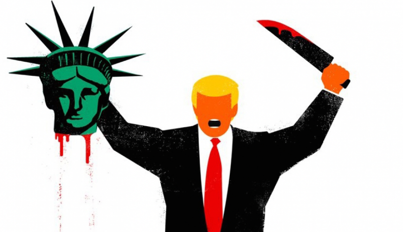 Trump beheads Lady Liberty Blank Meme Template