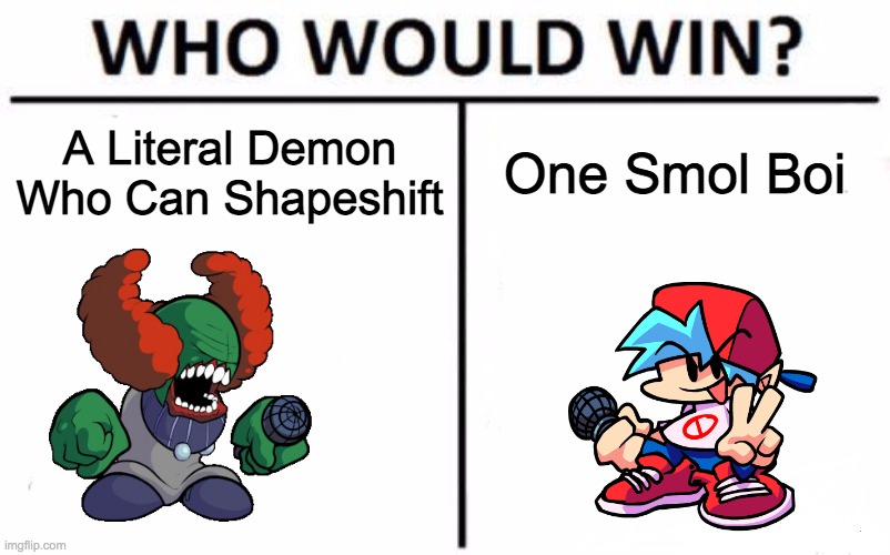 Who Would Win? | A Literal Demon Who Can Shapeshift; One Smol Boi | image tagged in memes,who would win | made w/ Imgflip meme maker