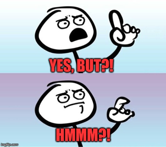 Wait a minute!  Never mind. | YES, BUT?! HMMM?! | image tagged in wait a minute never mind | made w/ Imgflip meme maker