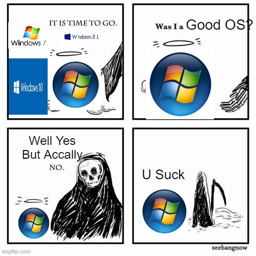 Windows Vista In 2017 | Good OS? Well Yes But Accally; U Suck | image tagged in it is time to go | made w/ Imgflip meme maker