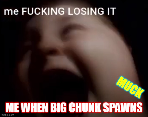 mr chunk | MUCK; ME WHEN BIG CHUNK SPAWNS | image tagged in funny | made w/ Imgflip meme maker