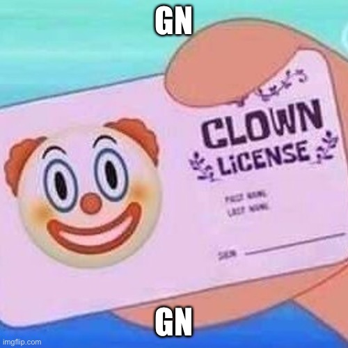 Clown license | GN; GN | image tagged in clown license | made w/ Imgflip meme maker