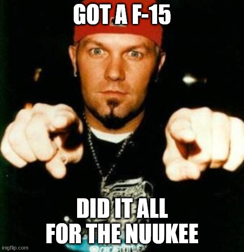 F-15 Nuukee | GOT A F-15; DID IT ALL FOR THE NUUKEE | image tagged in limp bizkit | made w/ Imgflip meme maker