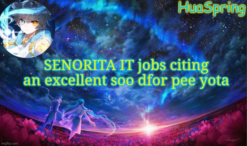 HuaSprings Temp | SENORITA IT jobs citing an excellent soo dfor pee yota | image tagged in huasprings temp | made w/ Imgflip meme maker