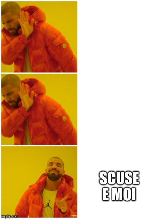 Drake 3 cases | SCUSE E MOI | image tagged in drake 3 cases | made w/ Imgflip meme maker