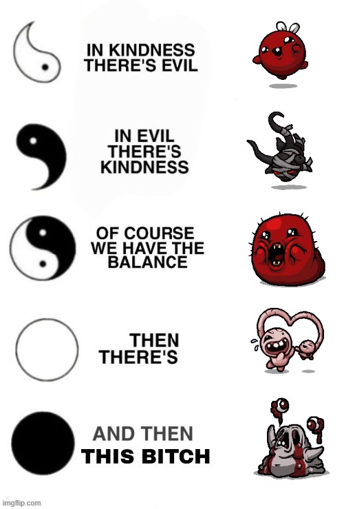 The binding of Isaac bosses | image tagged in in kindness there's evil,tboi | made w/ Imgflip meme maker
