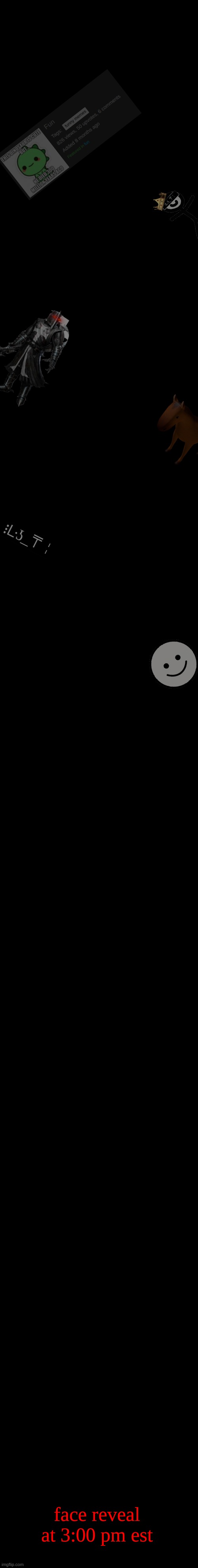 face reveal at 3:00 pm est | image tagged in long black temp | made w/ Imgflip meme maker