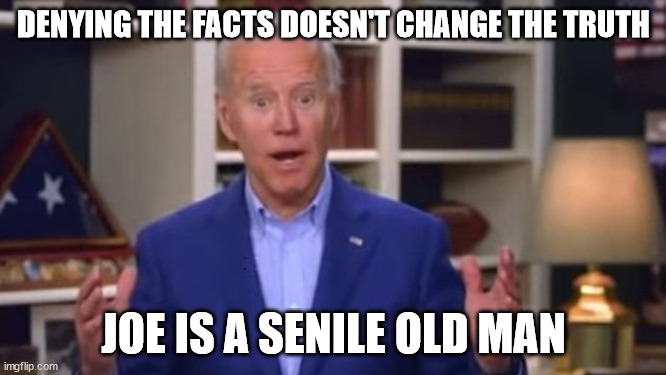 Senile | DENYING THE FACTS DOESN'T CHANGE THE TRUTH; JOE IS A SENILE OLD MAN | image tagged in joe biden you ain't black | made w/ Imgflip meme maker