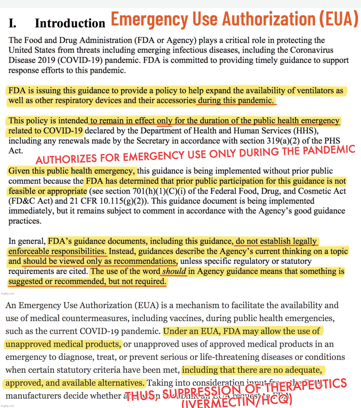 THUS, SUPPRESSION OF THERAPEUTICS
(IVERMECTIN/HCQ) | made w/ Imgflip meme maker