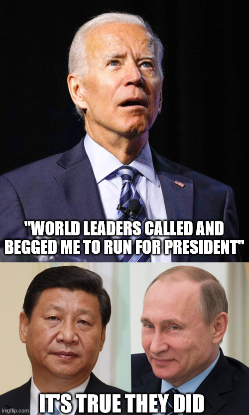 Only time biden has told the truth | "WORLD LEADERS CALLED AND BEGGED ME TO RUN FOR PRESIDENT"; IT'S TRUE THEY DID | image tagged in joe biden | made w/ Imgflip meme maker