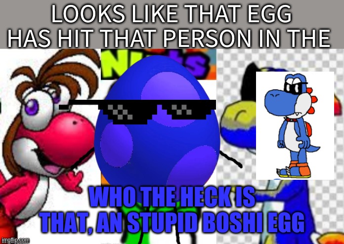 Looks Like That Egg Has Hit That Person In The Nuts | WHO THE HECK IS THAT, AN STUPID BOSHI EGG | image tagged in looks like that egg has hit that person in the nuts | made w/ Imgflip meme maker