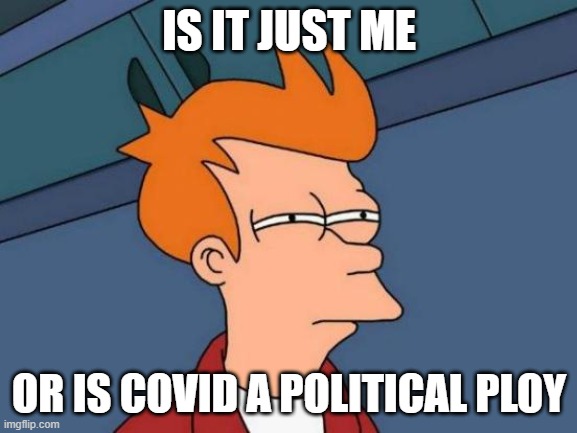 something is fishy | IS IT JUST ME; OR IS COVID A POLITICAL PLOY | image tagged in memes,futurama fry | made w/ Imgflip meme maker
