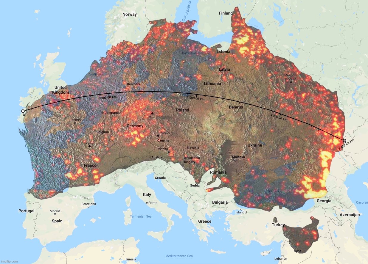 Blast from the (not-so-distant) past: Monster Heat wave edition | image tagged in australia wildfires overlayed on europe,climate change,australia,meanwhile in australia,wildfires,wildfire | made w/ Imgflip meme maker