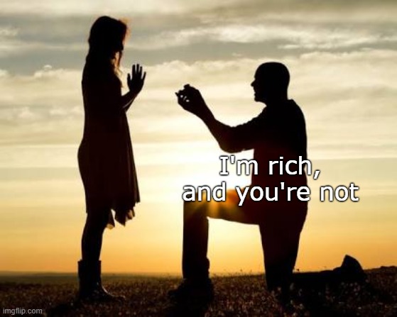 . | I'm rich, and you're not | image tagged in proposal | made w/ Imgflip meme maker