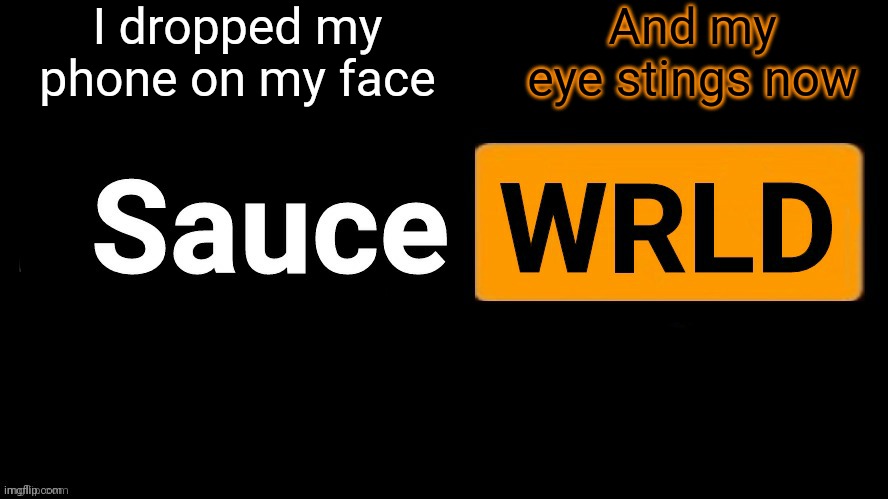 Bruh | I dropped my phone on my face; And my eye stings now | image tagged in saucewrld | made w/ Imgflip meme maker