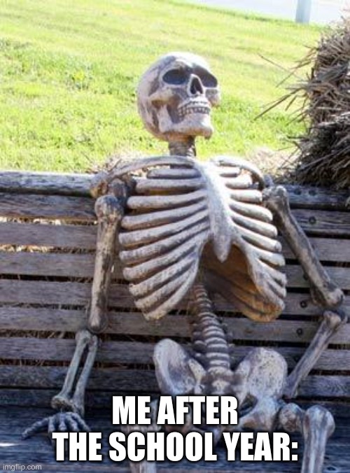 Waiting Skeleton | ME AFTER THE SCHOOL YEAR: | image tagged in memes,waiting skeleton | made w/ Imgflip meme maker