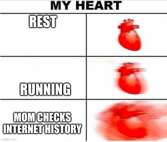 Heartbeat | REST; RUNNING; MOM CHECKS INTERNET HISTORY | image tagged in heartbeat | made w/ Imgflip meme maker