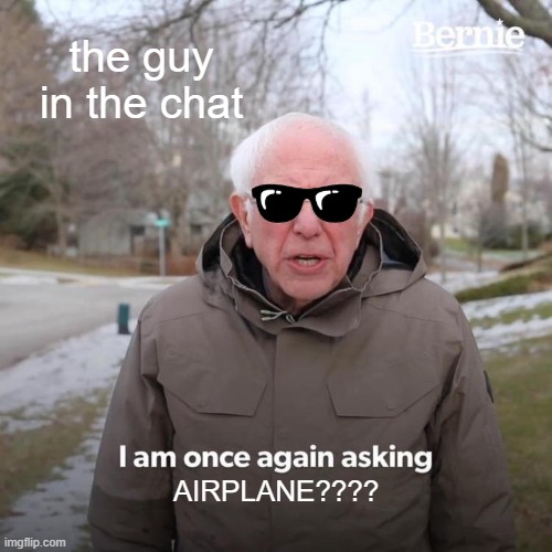 Bernie I Am Once Again Asking For Your Support Meme | the guy in the chat; AIRPLANE???? | image tagged in memes,bernie i am once again asking for your support | made w/ Imgflip meme maker
