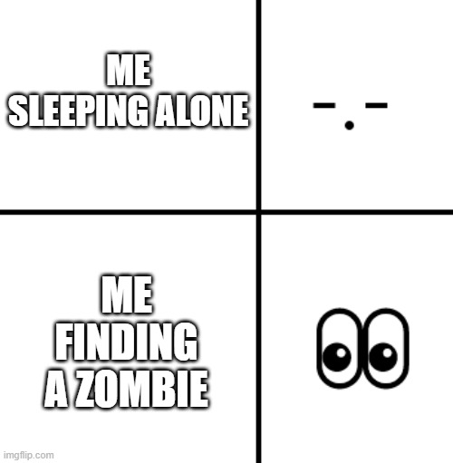 Zombie Danger | ME SLEEPING ALONE; ME FINDING A ZOMBIE | image tagged in asleep once t- wait what | made w/ Imgflip meme maker