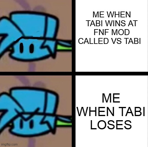 tabi meme | ME WHEN TABI WINS AT FNF MOD CALLED VS TABI; ME WHEN TABI LOSES | image tagged in fnf | made w/ Imgflip meme maker