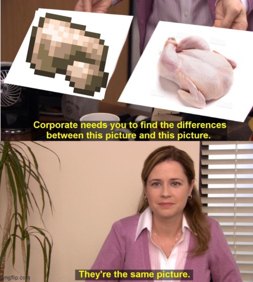 don't deny it. | image tagged in memes,they're the same picture,minecraft,raw chicken,raw iron | made w/ Imgflip meme maker