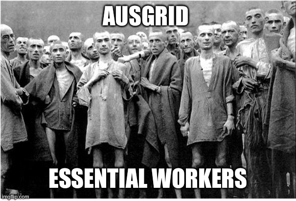 Ausgrid | AUSGRID; ESSENTIAL WORKERS | image tagged in holocaust | made w/ Imgflip meme maker