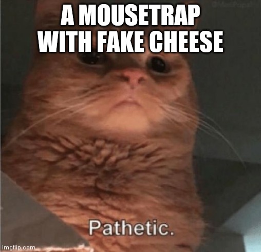 Pathetic Cat | A MOUSETRAP WITH FAKE CHEESE | image tagged in pathetic cat | made w/ Imgflip meme maker