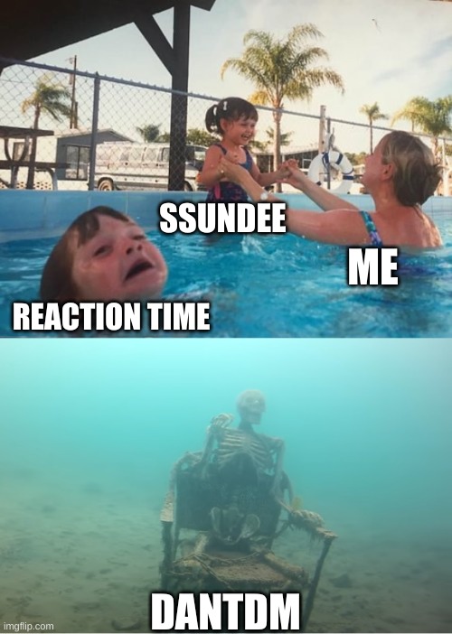 Swimming Pool Kids |  SSUNDEE; ME; REACTION TIME; DANTDM | image tagged in swimming pool kids | made w/ Imgflip meme maker