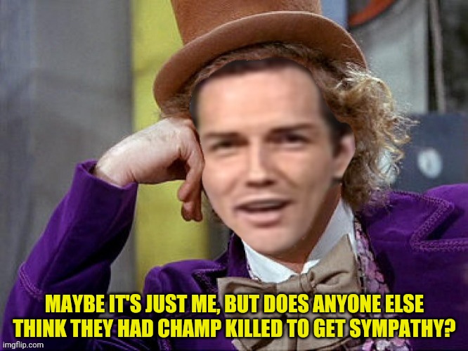 bidens dog Champ killed? | MAYBE IT'S JUST ME, BUT DOES ANYONE ELSE THINK THEY HAD CHAMP KILLED TO GET SYMPATHY? | image tagged in willy wonka norm macdonald,norm macdonald,joe biden,election fraud,traitor | made w/ Imgflip meme maker