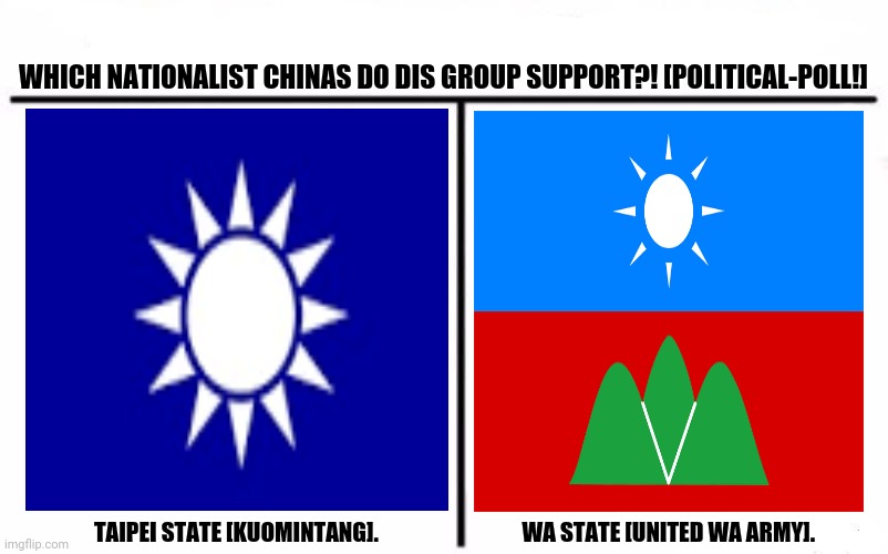 Who Would Win Blank | WHICH NATIONALIST CHINAS DO DIS GROUP SUPPORT?! [POLITICAL-POLL!]; TAIPEI STATE [KUOMINTANG].                                WA STATE [UNITED WA ARMY]. | image tagged in memes,chinese food,republicans | made w/ Imgflip meme maker
