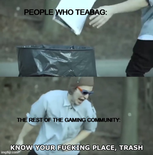 I can relate | PEOPLE WHO TEABAG:; THE REST OF THE GAMING COMMUNITY: | image tagged in know your place trash | made w/ Imgflip meme maker