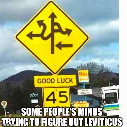 Road sign | SOME PEOPLE'S MINDS TRYING TO FIGURE OUT LEVITICUS | image tagged in road sign | made w/ Imgflip meme maker