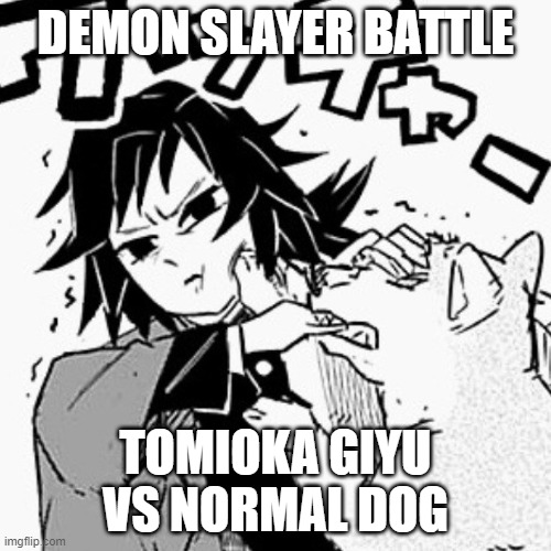 Giyu's Final Battle For Muzan's Battle | DEMON SLAYER BATTLE; TOMIOKA GIYU VS NORMAL DOG | image tagged in tomioka giyu,vs,mormal dog | made w/ Imgflip meme maker