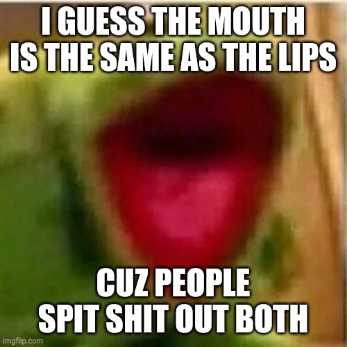Im serious | I GUESS THE MOUTH IS THE SAME AS THE LIPS; CUZ PEOPLE SPIT SHIT OUT BOTH | image tagged in ahhhhhhhhhhhhh | made w/ Imgflip meme maker