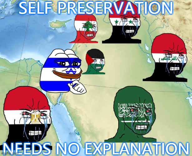 Self-preservation needs no explanation | SELF PRESERVATION; NEEDS NO EXPLANATION | image tagged in israel and its neighbors | made w/ Imgflip meme maker