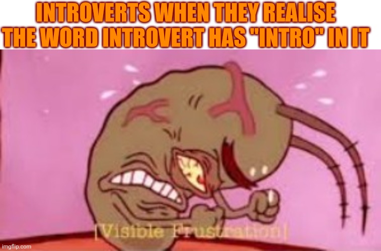 INTROVERTS WHEN THEY REALISE THE WORD INTROVERT HAS "INTRO" IN IT | image tagged in memes,blank transparent square,visible frustration | made w/ Imgflip meme maker