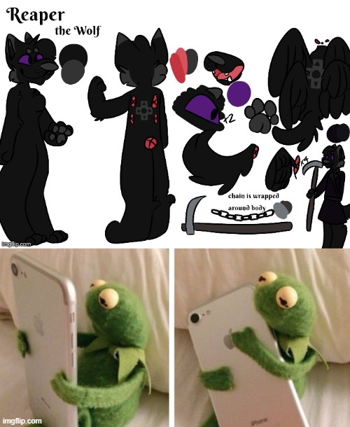 Art by _bowtie_bovine | image tagged in sad kermit phone,i love this,i love you,lgbt,furry,ref sheet | made w/ Imgflip meme maker