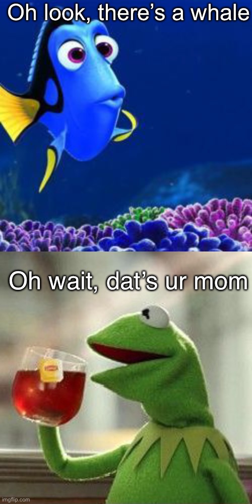 oh look | Oh look, there’s a whale; Oh wait, dat’s ur mom | image tagged in oh look | made w/ Imgflip meme maker