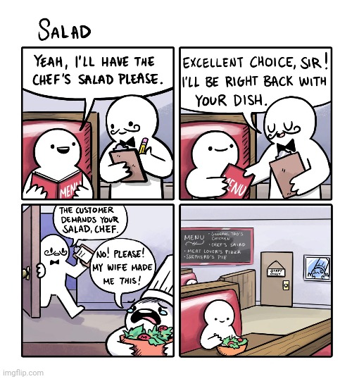 Salad comic | image tagged in comics/cartoons,comics,comic,salad | made w/ Imgflip meme maker