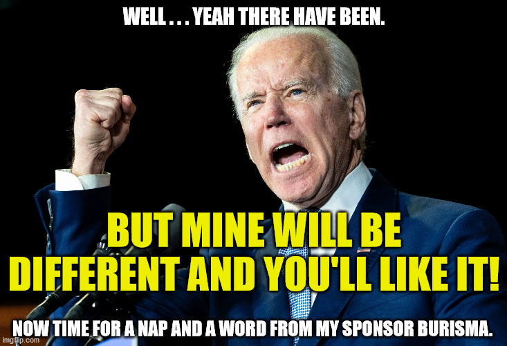 Joe Biden - Nap Times for EVERYONE! | WELL . . . YEAH THERE HAVE BEEN. BUT MINE WILL BE DIFFERENT AND YOU'LL LIKE IT! NOW TIME FOR A NAP AND A WORD FROM MY SPONSOR BURISMA. | image tagged in joe biden - nap times for everyone | made w/ Imgflip meme maker