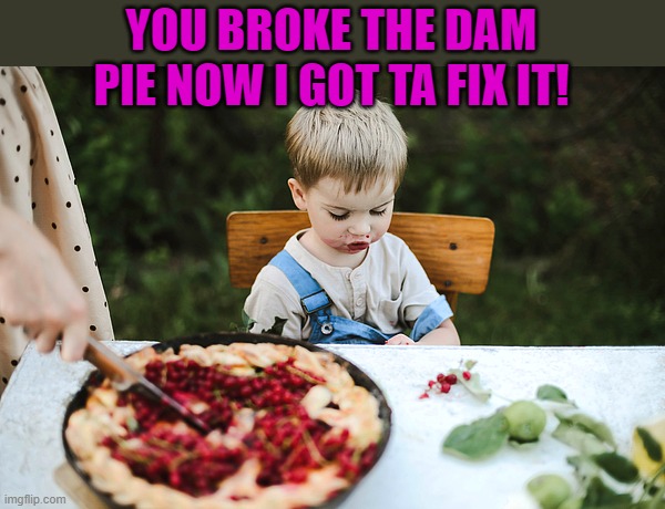 YOU BROKE THE DAM PIE NOW I GOT TA FIX IT! | made w/ Imgflip meme maker